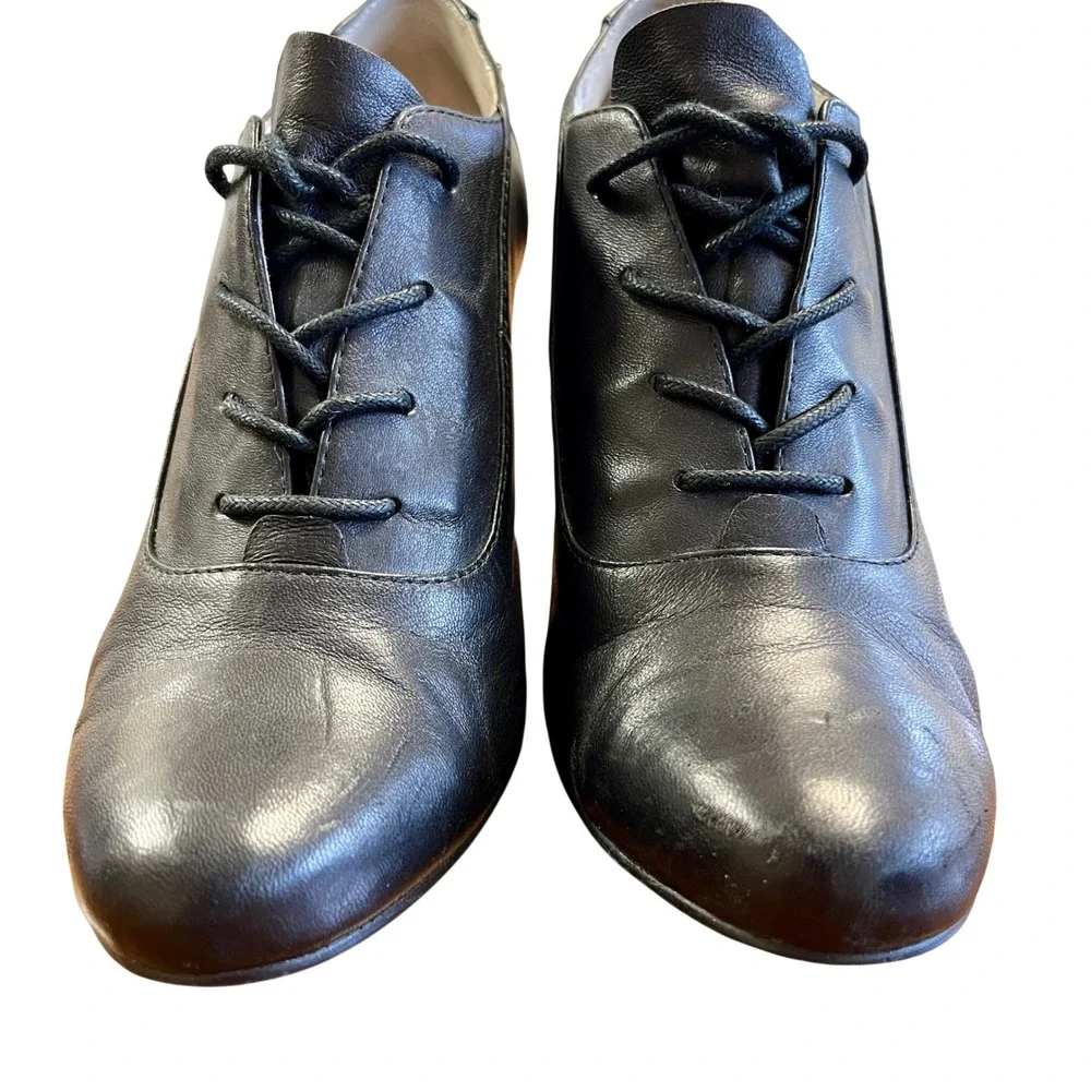J Jill Black Leather Lace Up Shoes 8 Heels Oxford Whimsygoth Witchy Academia Y2k